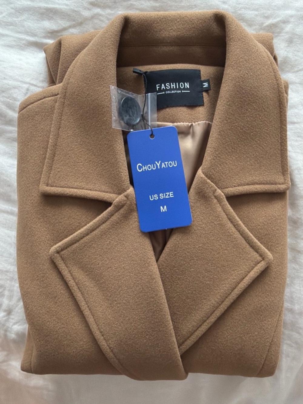 ChouYatou Women's Camel Pea Coat - Tailored Wool-Blend Peacoat